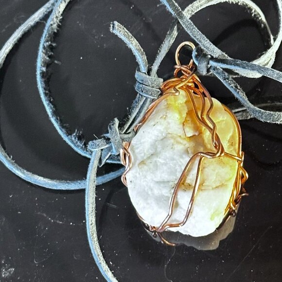 White Milky Quartz Healin Purification Copper Pendant Necklace Unisex Leather - Picture 6 of 7